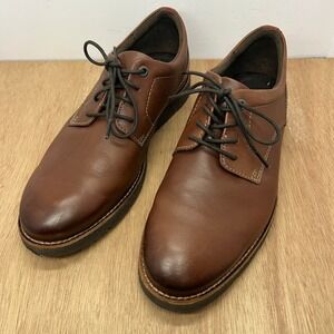Clarks Collection Leather Plain Toe Oxford Mens 8 Brown Soft Cushion Office Cozy